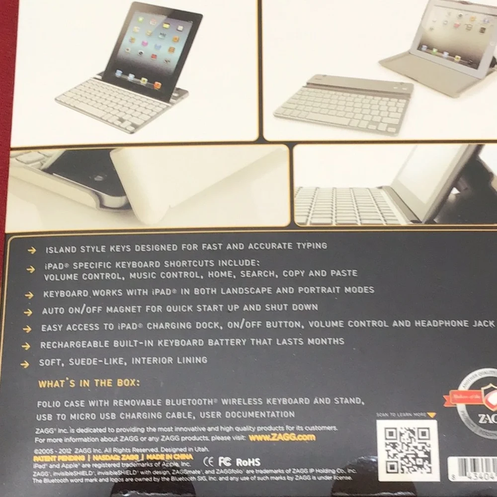 New Zag Mate Zagg folio removable keyboard with stand for iPad 2/3/4